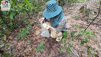 Desperate Thai Girl Searching For Mushrooms In The Deep Forest Until Her Bladder Aches