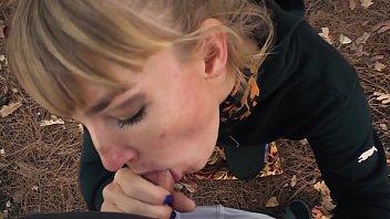 A Stalker’s Secret Thrill: Karina Gets On Her Knees To Service A Guard’s Cock At A Deserted Camp