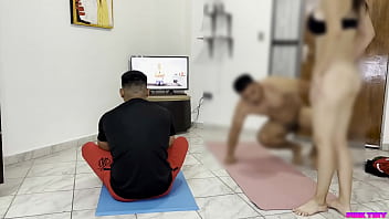 Yoga Instructor Ravishes Gorgeous Woman While Her Clueless Boyfriend Watches Helplessly