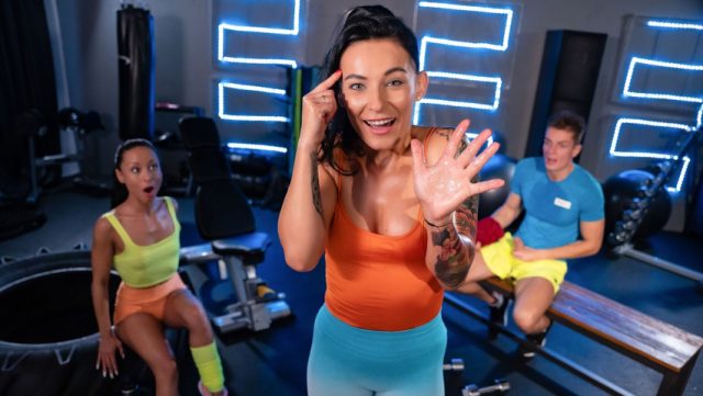 Gym Threesome: Big Cock And Busty Babes