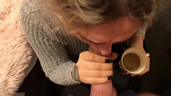 Sultry Blonde Swallows A Thick Load Then Sips Her Morning Brew Spiked With Fresh Cream.
