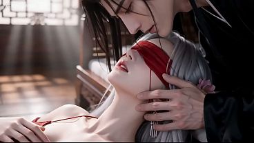 Snow-skinned Beauty In Crimson, Silver-haired Allure—ai-crafted Passion Unfolds.